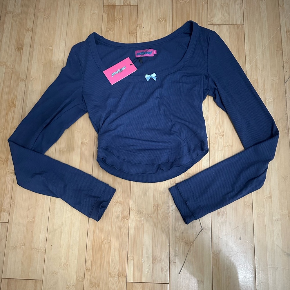 Edikted Blue Fitted Crop Blouse Bodysuit